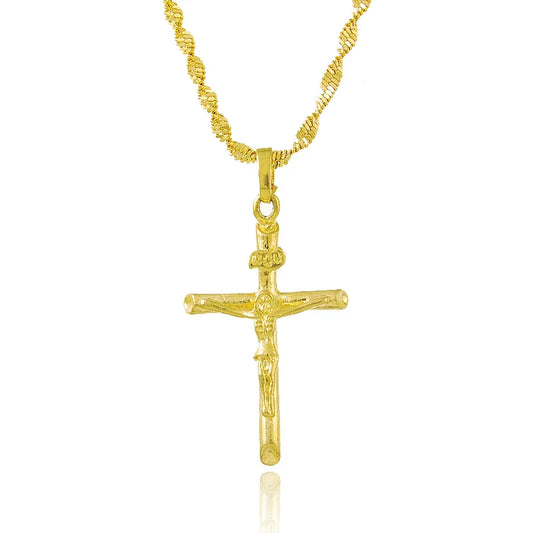 Real 24K Gold Color Cross Pendant & Necklace – Christian Religious Jewelry for Men & Women
