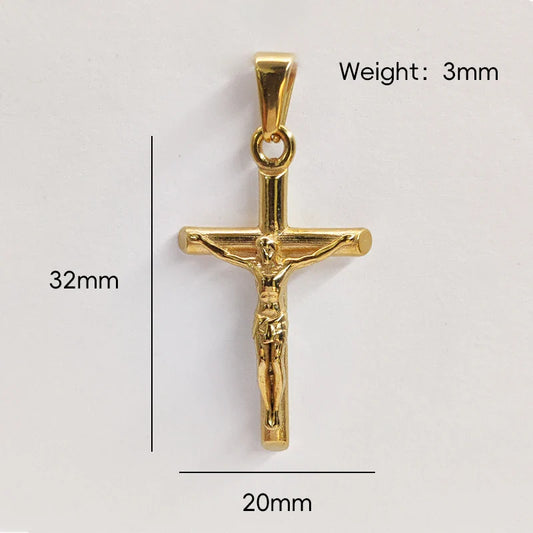 Jesus Cross 18K Gold Plated Stainless Steel Pendant Necklace – Unisex Religious Waterproof Jewelry