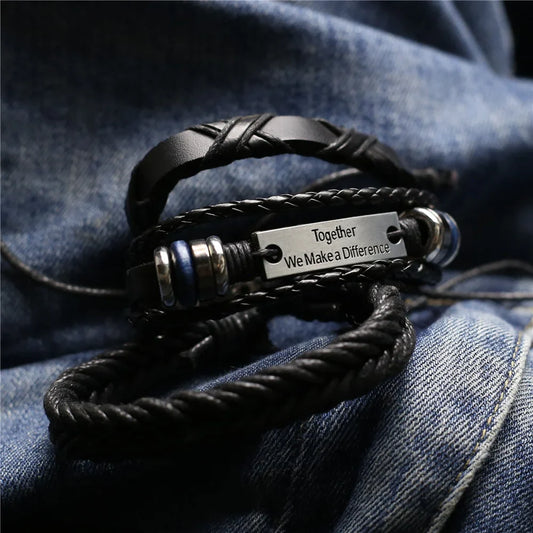 WESTBULL 3-Piece Multilayer Leather Bracelet Set – Men's Cross Charm Bangles