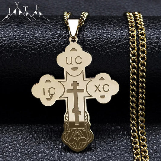 Stainless Steel Orthodox Cross Necklace – Minimalist Slavic Christian Talisman Jewelry