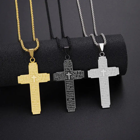 HNSP 316L Stainless Steel Cross Necklace for Men – Jesus Chain Pendant Religious Protection Jewelry