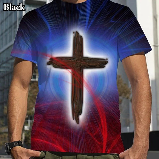 Christian Cross Jesus 3D Printed T-Shirt – Casual Faith Tee for Men & Women