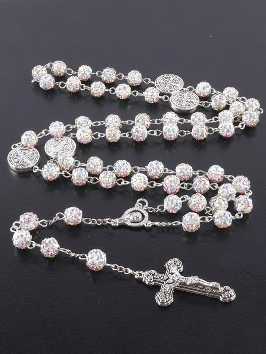 Vintage classic multicolor 8mm round rosary DIY handmade cross religious necklace men's and women's jewelry gifts