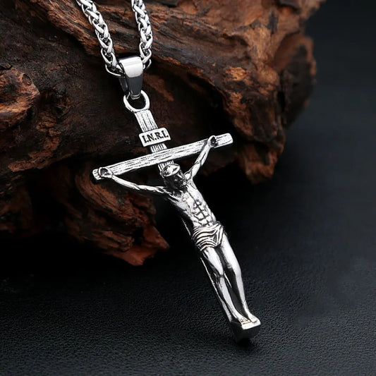 Punk Jesus Christ Cross Pendant Necklace For Men 316L Stainless Steel Fashion Religious Prayer Amulet Jewelry Gifts Dropshipping