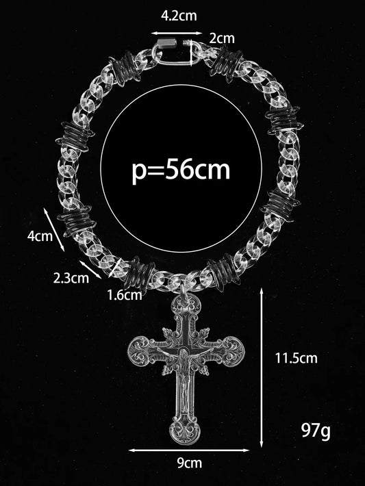 Transparent Acrylic Big Jesus Christ Cross Necklace – Hip Hop Barbed Wire Cuban Link Chain for Men