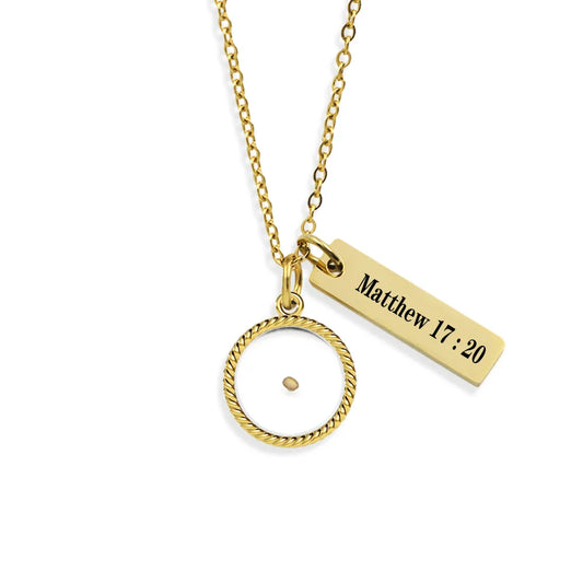 Matthew 17:20 Mustard Seed Pendant Necklace – Stainless Steel Christian Inspirational Jewelry