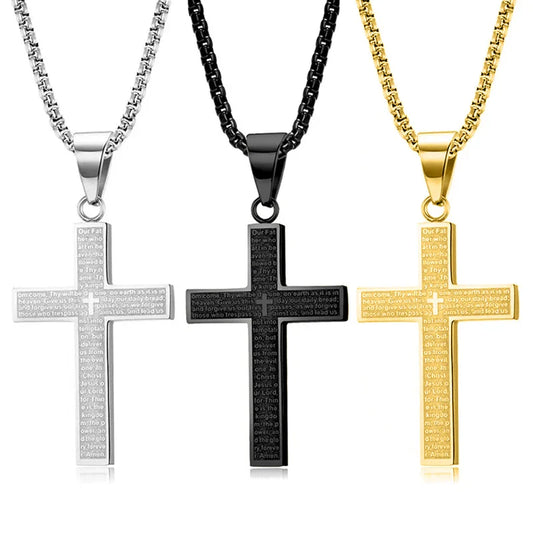 Stainless Steel The Lord's Prayer Cross Pendant Necklace – Christian Jewelry for Men & Women