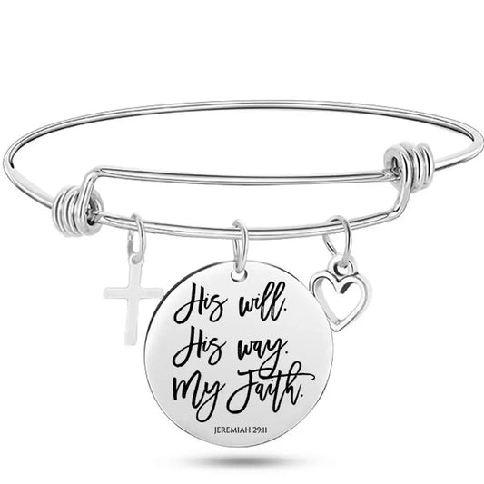 DAVINI Stainless Steel Adjustable Bible Verse Bangle – 20 Inspiring Christian Styles