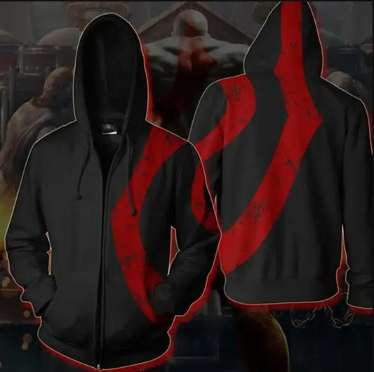 God of War "Ghost of Sparta" Hoodie – 3D Print Kratos Zip-Up Sweatshirt for Men