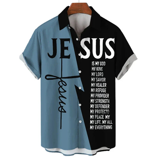 God Jesus 3D Printed Lapel Shirt – Templar Graphic Streetwear for Men