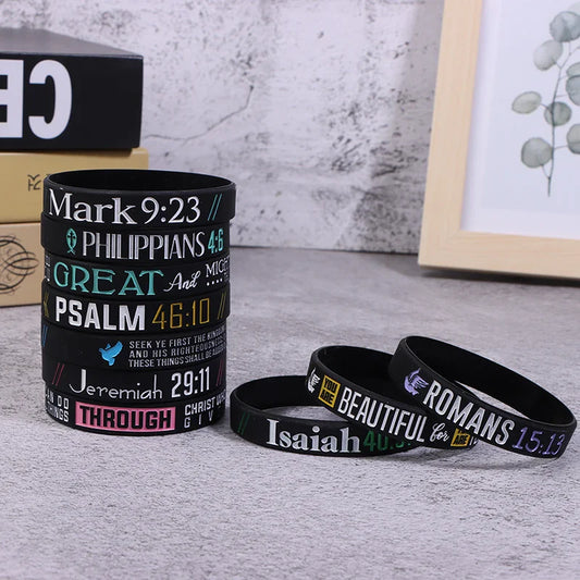 13pc Christian Silicone Wristband Set – Faith, Believe, Peace, Grace Bible Bracelets