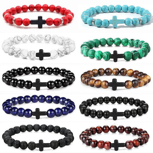 Prayer Men’s Natural Stone & Wood Beads Rosary Bracelet