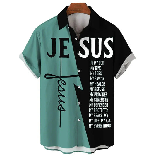 God Jesus 3D Printed Shirt – Knights Templar Graphic Casual Lapel Blouse for Men
