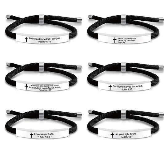 Cross Jesus Scripture Quote Bracelet – Engraved Bible Verse Stainless Steel Wristband