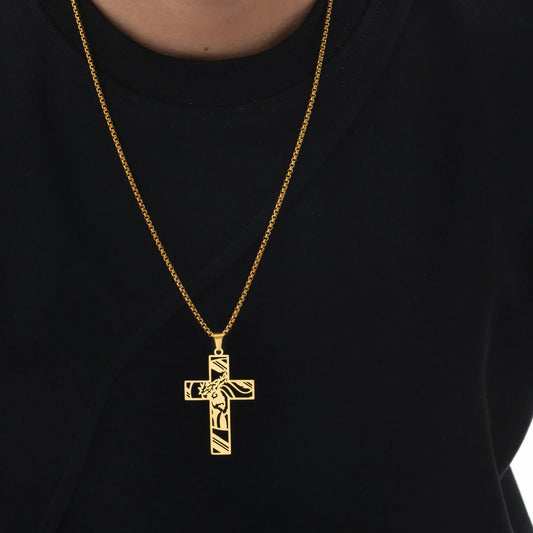 Jesus Cross Necklace for Men & Boys – Hollow Out Jesus Face Stainless Steel Pendant