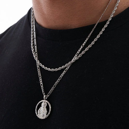 St. Jude Pendant Necklace for Men & Boys – Waterproof Christian Jewelry with Figaro Chain