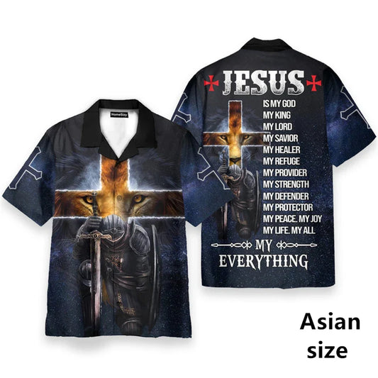 3D Printed God Jesus Hawaiian Shirt – Casual Beach Aloha Shirt for Men & Unisex Wear