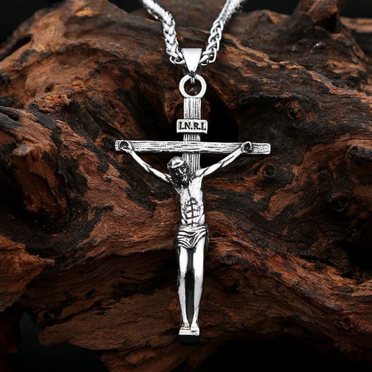 Punk Jesus Christ Cross Pendant Necklace For Men 316L Stainless Steel Fashion Religious Prayer Amulet Jewelry Gifts Dropshipping