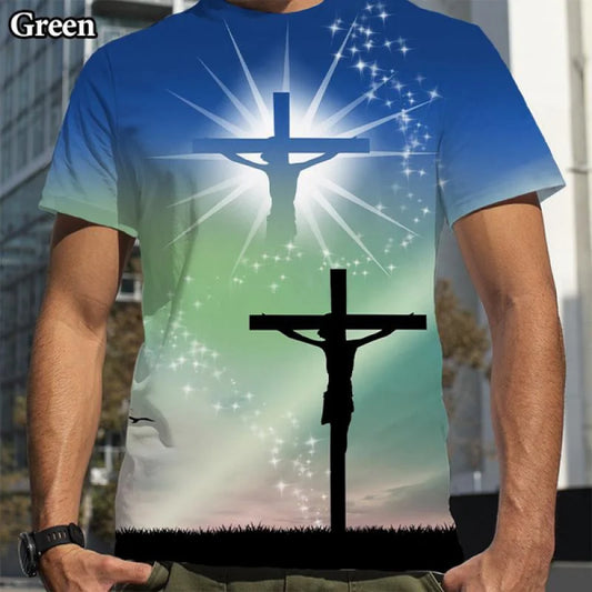 Christian Cross Jesus 3D Printed T-Shirt – Casual Faith Tee for Men & Women