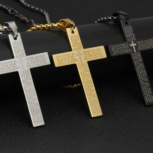 HNSP Cross Chain Necklace – Stainless Steel Catholic Pendant for Men
