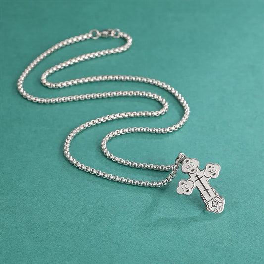 UC IC XC Punk Eastern Orthodox Cross Pendant Necklace – Steel Serbian Christian Amulet for Men