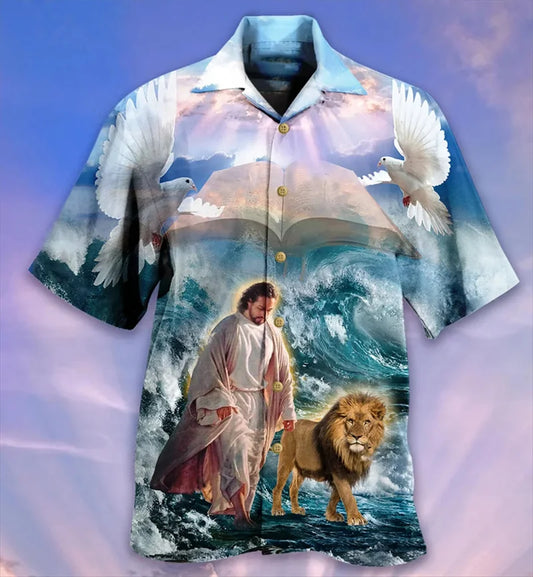 My God Jesus 3D Print Shirt – Summer Harajuku Lapel Shirt for Men & Kids