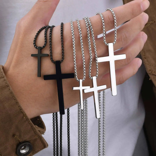Classic Men's Cross Pendant Necklace – Waterproof Stainless Steel Christian Jewelry