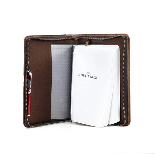 Handmade Custom Cowhide Leather Book Cover – Bible Case & Travel Portfolio