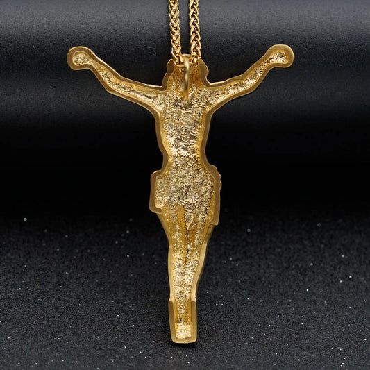 New Religious Jesus Cross Necklace for Men – Fashion Gold Color Pendant with Rhinestones