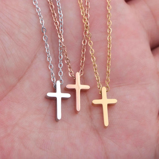 Mirror Polished Stainless Steel Mini Cross Necklace – Christian Jewelry Gift for Women & Girls