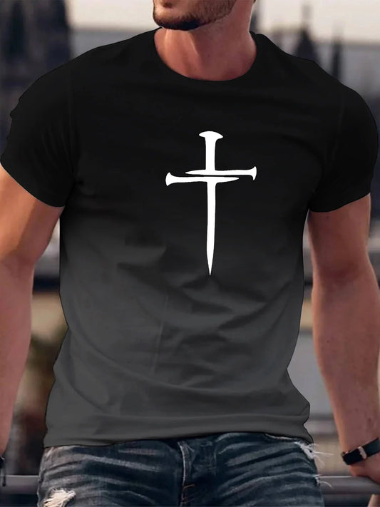 Gradient Christian Cross 3D Print T-Shirt – Men's Fashion Sport & Casual Tee