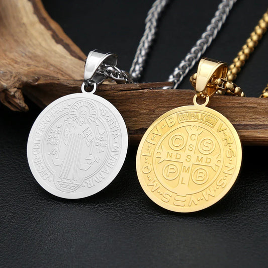 Saint Benedict Cross Pendant Necklace – 316L Stainless Steel Catholic Exorcism & Prayer Jewelry