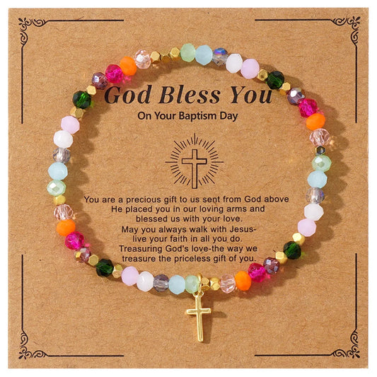 Cross Square Crystal Beads Bracelet – Boho Natural Stone Stretch Jewelry for Women