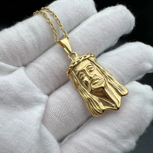 Classic Jesus Head Pendant Necklace – Stainless Steel Religious Jewelry