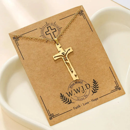 Stainless Steel Christian INRI Jesus Cross Necklace – Hollow Out Crucifix Pendant for Men & Women