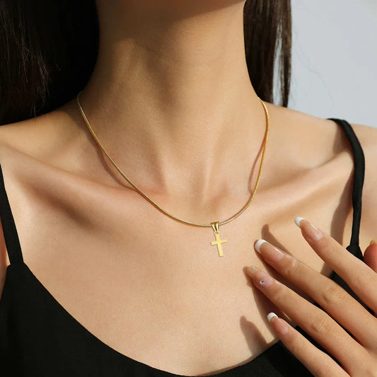 Fashion Small Jesus Cross Pendant Female Gold Silver Color Stainless Steel Snake Chain Necklace for Women Religious Jewelry Gift