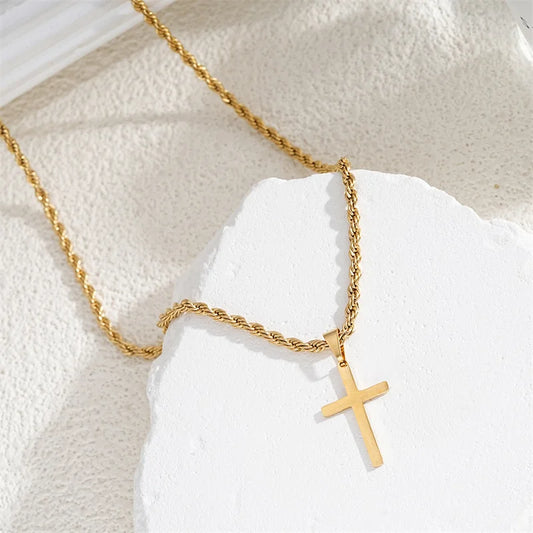 2024 Vintage Twisted Chain Cross Necklace – Boho Christian Pendant Jewelry for Men & Women