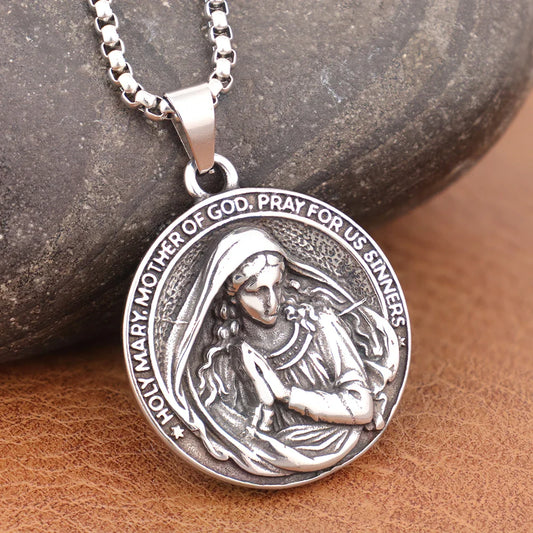 Trendy Virgin Mary Necklace – Stainless Steel Holy Mother Pendant Religious Jewelry