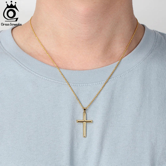 ORSA JEWELS Classic 14K Gold Cross Pendant Necklace – 925 Sterling Silver Christian Jewelry for Men & Women