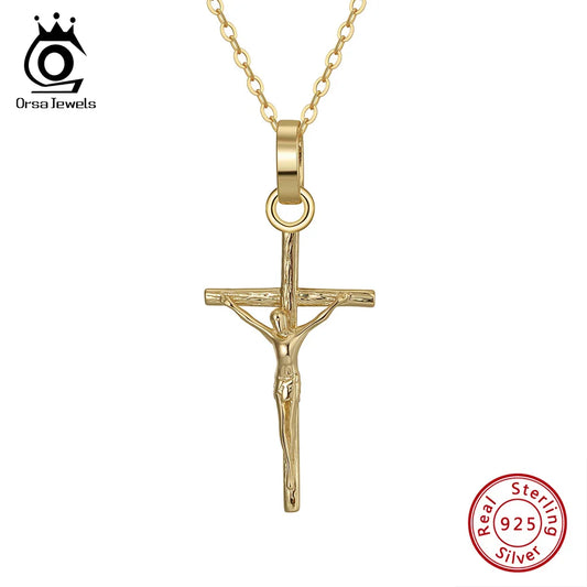 ORSA JEWELS 925 Sterling Silver Cross Pendant Necklace – 25mm Classic Christian Jewelry for Women