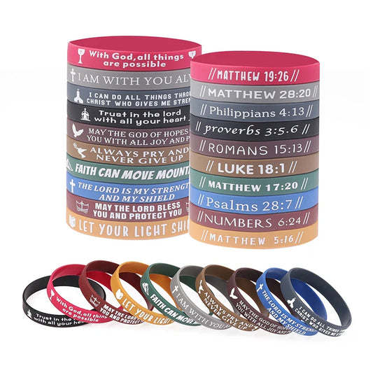 40pcs Inspirational Bible Verse Silicone Bracelets – Faith-Based Wristbands for Men, Women & Teens