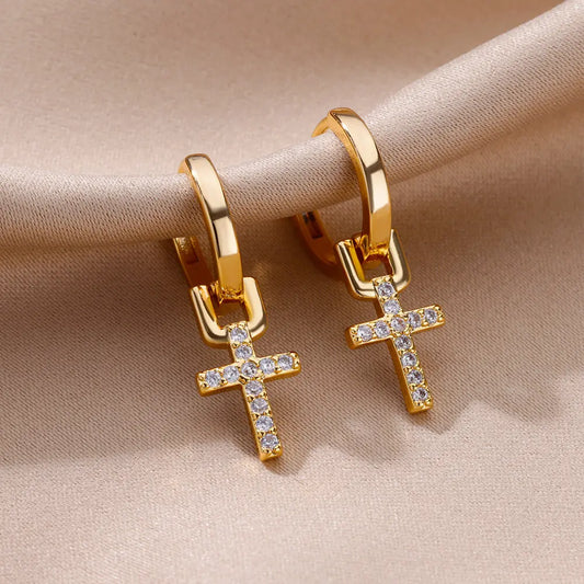 Zircon Cross Dangle Earrings
