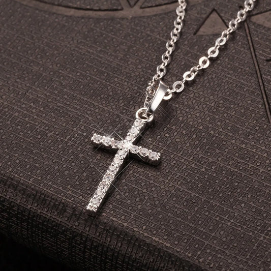 Cross Pendant Rhinestone Inlay Adjustable Necklace