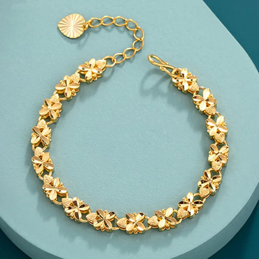Fashionable Lucky Four-Leaf Clover Gold Bracelet – Elegant 6mm Jewelry Gift for Women