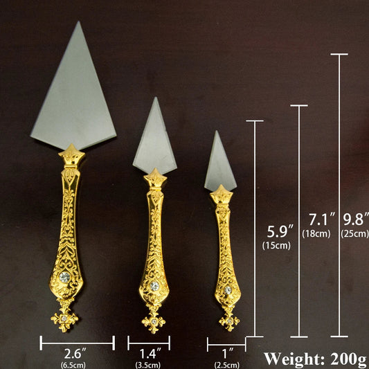 3 Pcs Orthodox Religious Knife Set – Zinc Alloy Handles with Diamond-Inlaid Cross & Stainless Steel Blades