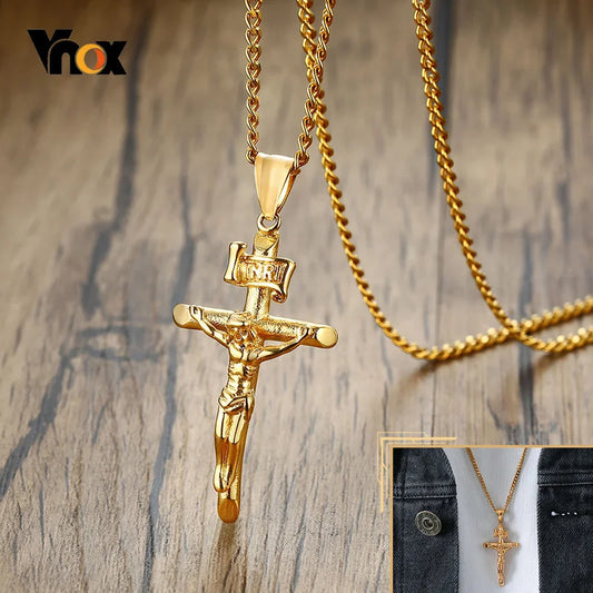 Vnox Men's Assorted Catholic Cross Pendant Necklaces – Stainless Steel Christ Prayer Jewelry with 24" Chain