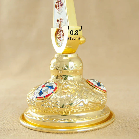 Gold-Plated Metal Cross Stand – Orthodox & Catholic Religious Craft for Church or Home