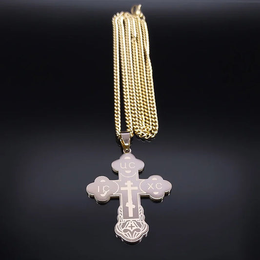 Stainless Steel Orthodox Cross Necklace – Minimalist Slavic Christian Talisman Jewelry