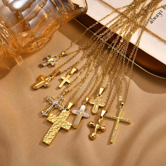 Vnox Christian Cross Pendant Necklace – Classic Gold-Plated Stainless Steel Jewelry for Men & Women