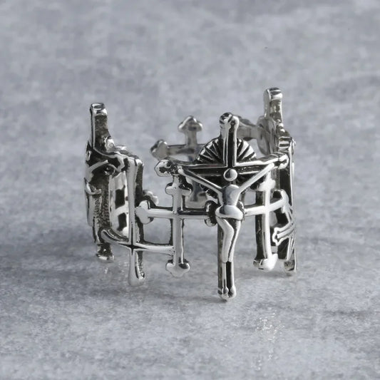 Retro Silver Color Jesus Cross Adjustable Ring